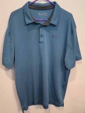 Under Armour Men’s Blue Performance Polo with Gray Trim Heat Gear Loose XXL